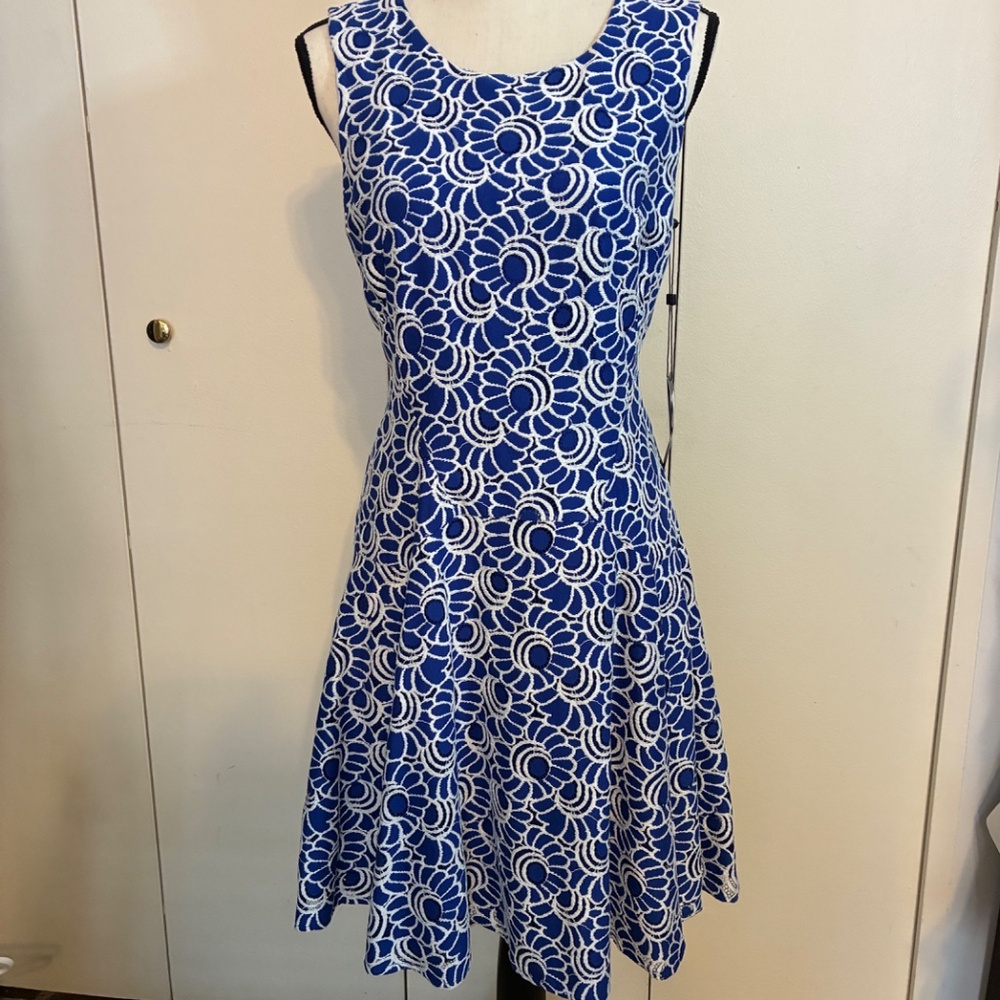 Fit and Flare Royal Blue Dress with White Embroidery by Tommy Hilfiger